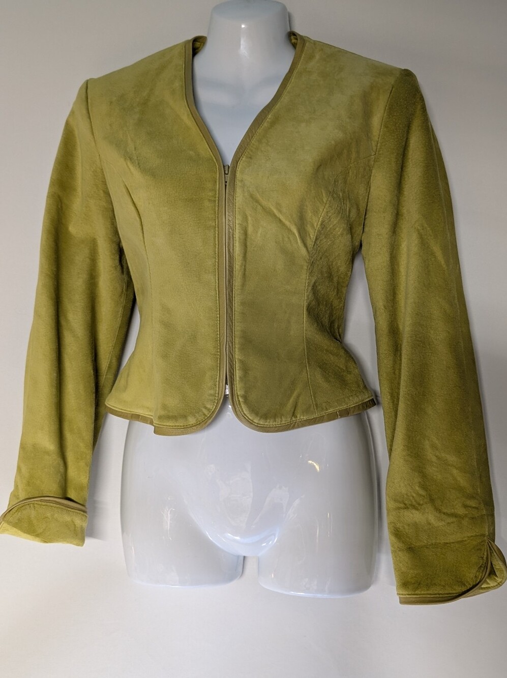 Lime Green Olive Women's Suede Zip-Front Leather Jacket Danier Vintage
